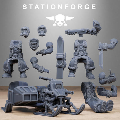 GrimGuard FrostWatch Snowbikers, Modular Set Miniatures by STATIONFORGE,  Imperial guard cavalry regiment