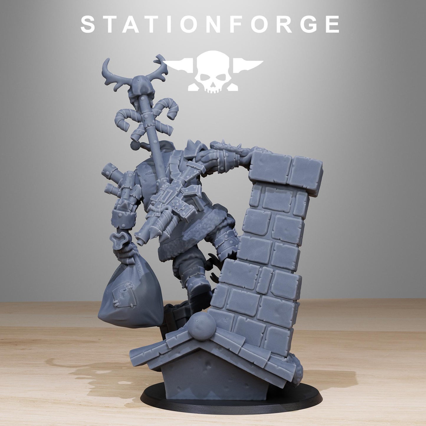 Orkaz Claus, Space-Faring Orkish Menace Sculpted by STATIONFORGE, Grimdark Compatible, Sci-Fi Wargame Scale