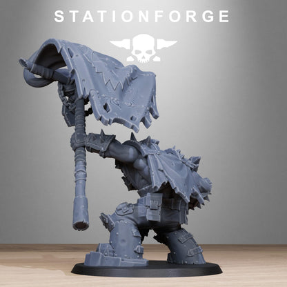 Orkaz Bearer Boss, Space-Faring Orkish Menace Sculpted by STATIONFORGE, Grimdark Compatible, Sci-Fi Wargame Scale