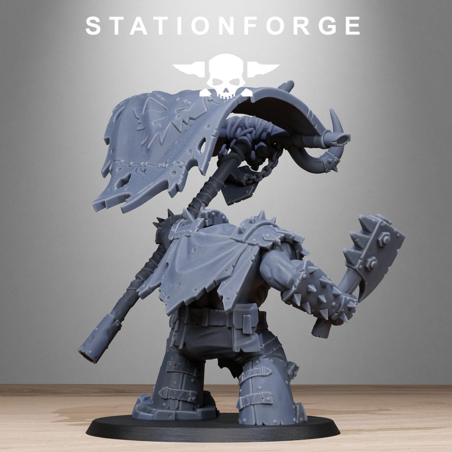 Orkaz Bearer Boss, Space-Faring Orkish Menace Sculpted by STATIONFORGE, Grimdark Compatible, Sci-Fi Wargame Scale