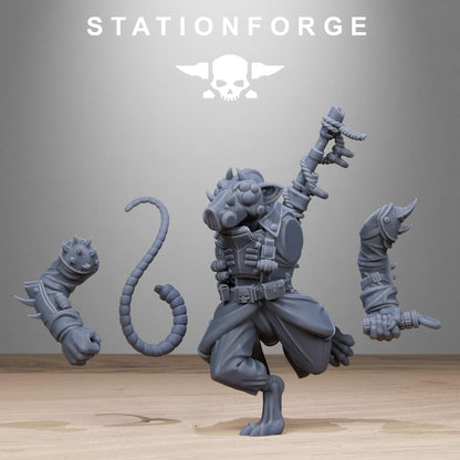 Corrupted Guard Raticus, Space Techno-Rats, monopose Sci-Fi warriors by STATIONFORGE, Sci-Fi Wargames Rat-Themed Grimdark miniatures