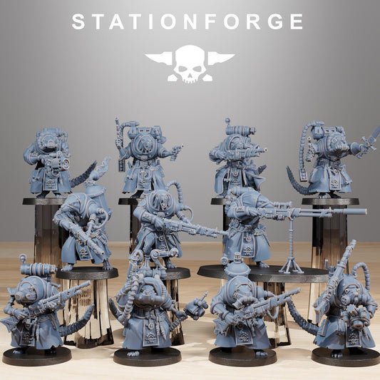 Raticus Grunts, Space Techno-Rats, monopose Sci-Fi warriors by STATIONFORGE, Sci-Fi Wargames Rat-Themed Grimdark miniatures