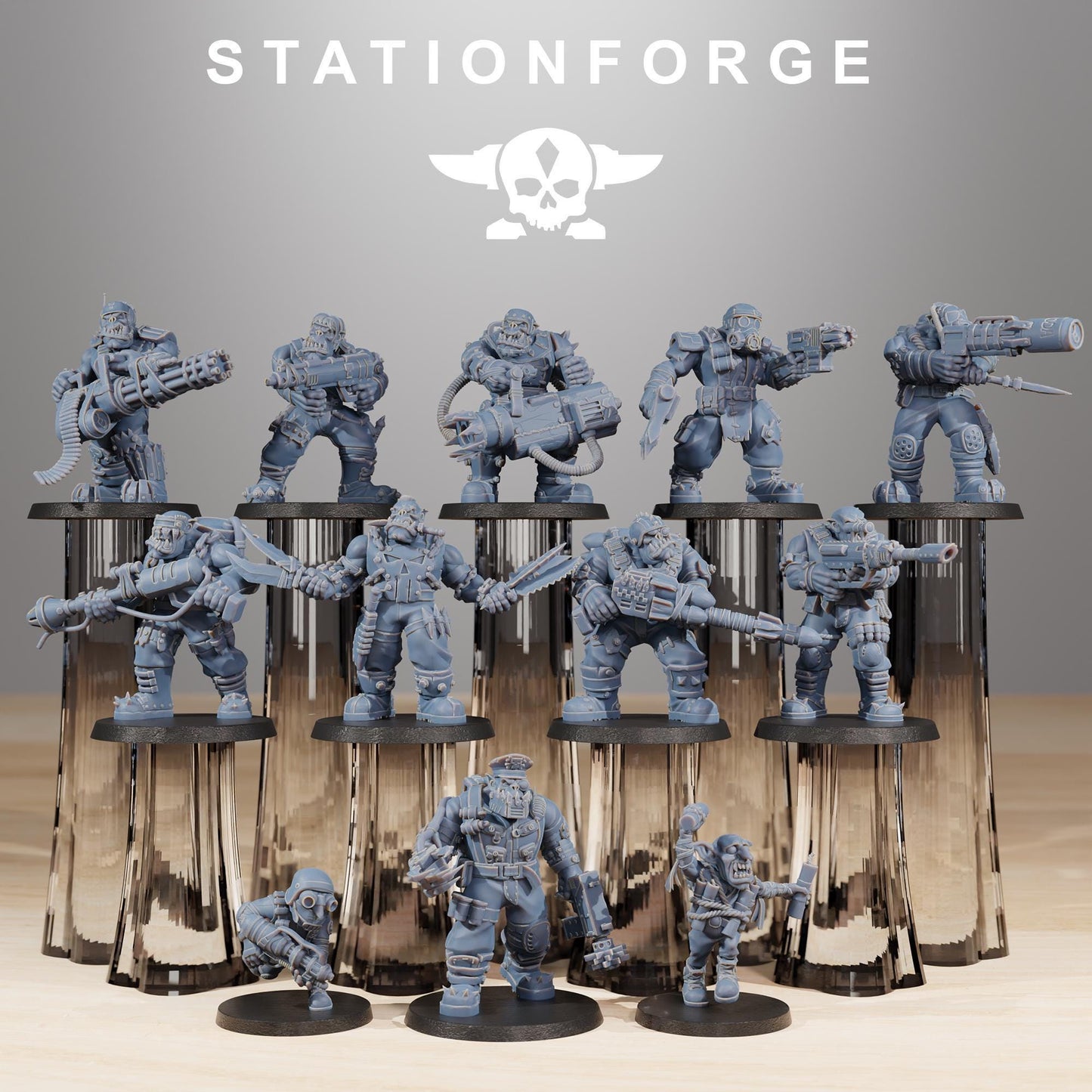 Orkaz Skillers, Space-Faring Orkish Menace Sculpted by STATIONFORGE, Grimdark Compatible, Sci-Fi Wargame Scale