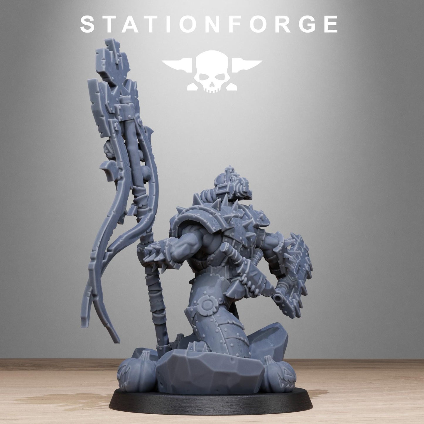 Orkaz Boo Basher, Space-Faring Orkish Menace Sculpted by STATIONFORGE, Grimdark Compatible, Sci-Fi Wargame Scale