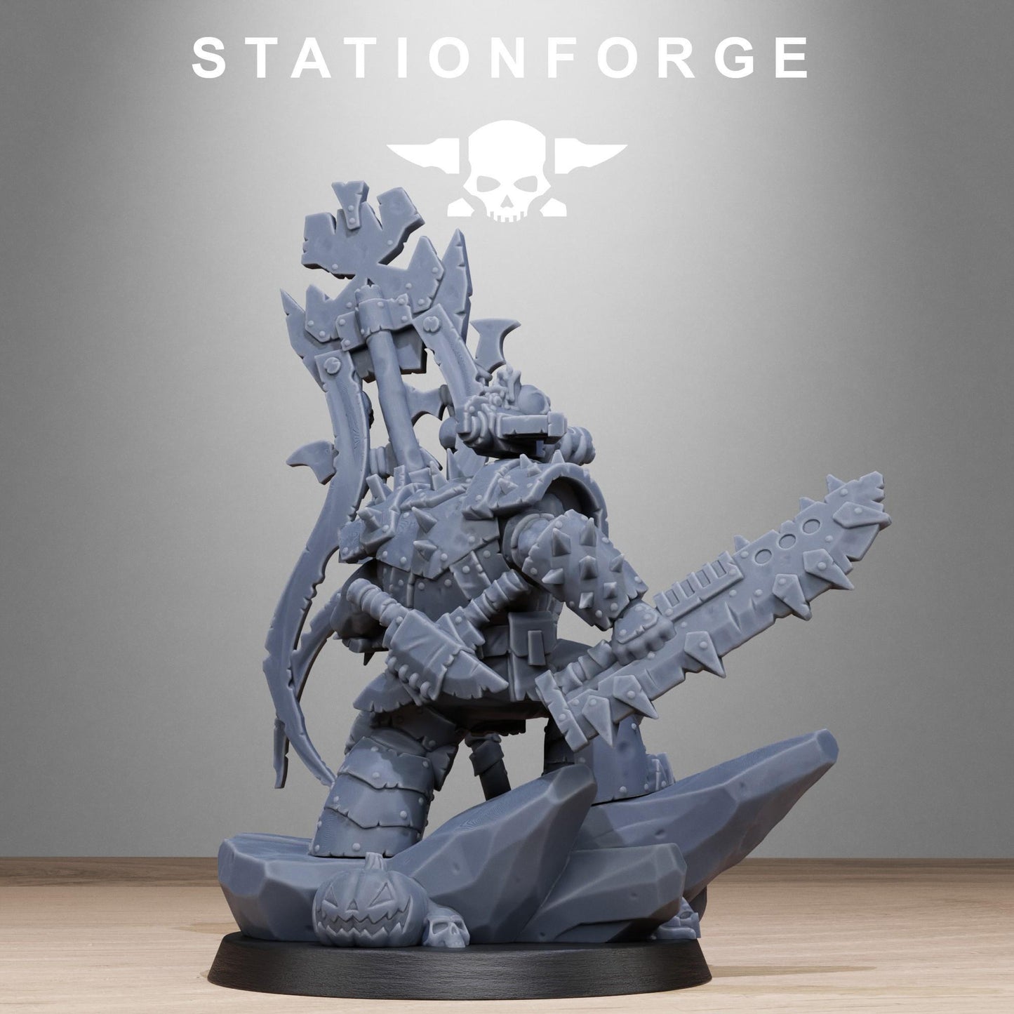 Orkaz Boo Basher, Space-Faring Orkish Menace Sculpted by STATIONFORGE, Grimdark Compatible, Sci-Fi Wargame Scale