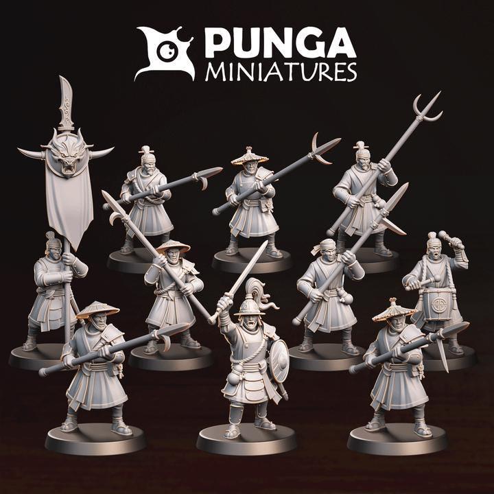 Jade Peasant Spearmen by Punga Miniatures - Wargame Scale 3D Printed Miniature