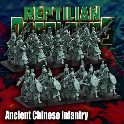 Ancient Chinese Infantry, Fantasy Miniatures by Reptilian Overlords, perfect for Fantasy Wargames