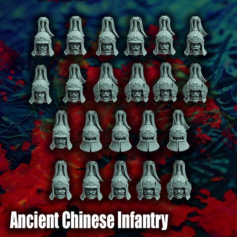 Ancient Chinese Infantry, Fantasy Miniatures by Reptilian Overlords, perfect for Fantasy Wargames