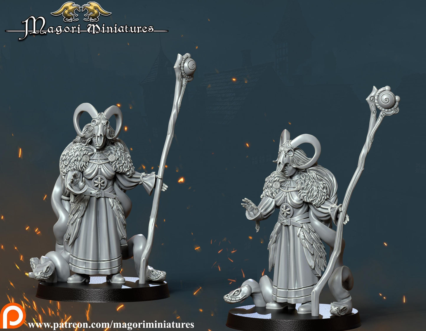 Ostenland Priestess Miniature, Forestgod RPG, Magori Miniatures