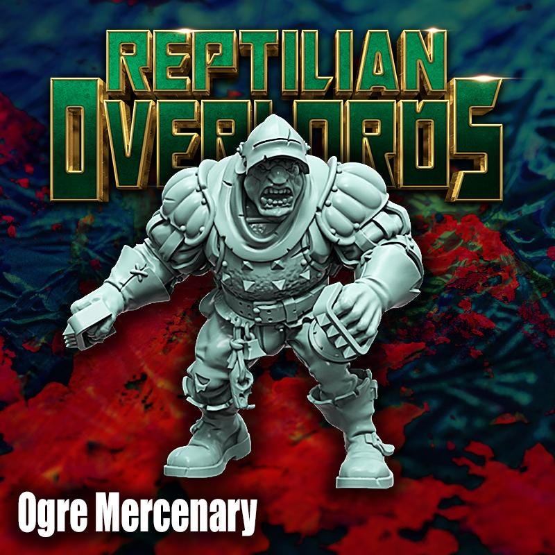 Fantasy Ogre Mercenary, 3D Printed Resin Miniature by Reptilian Overlords
