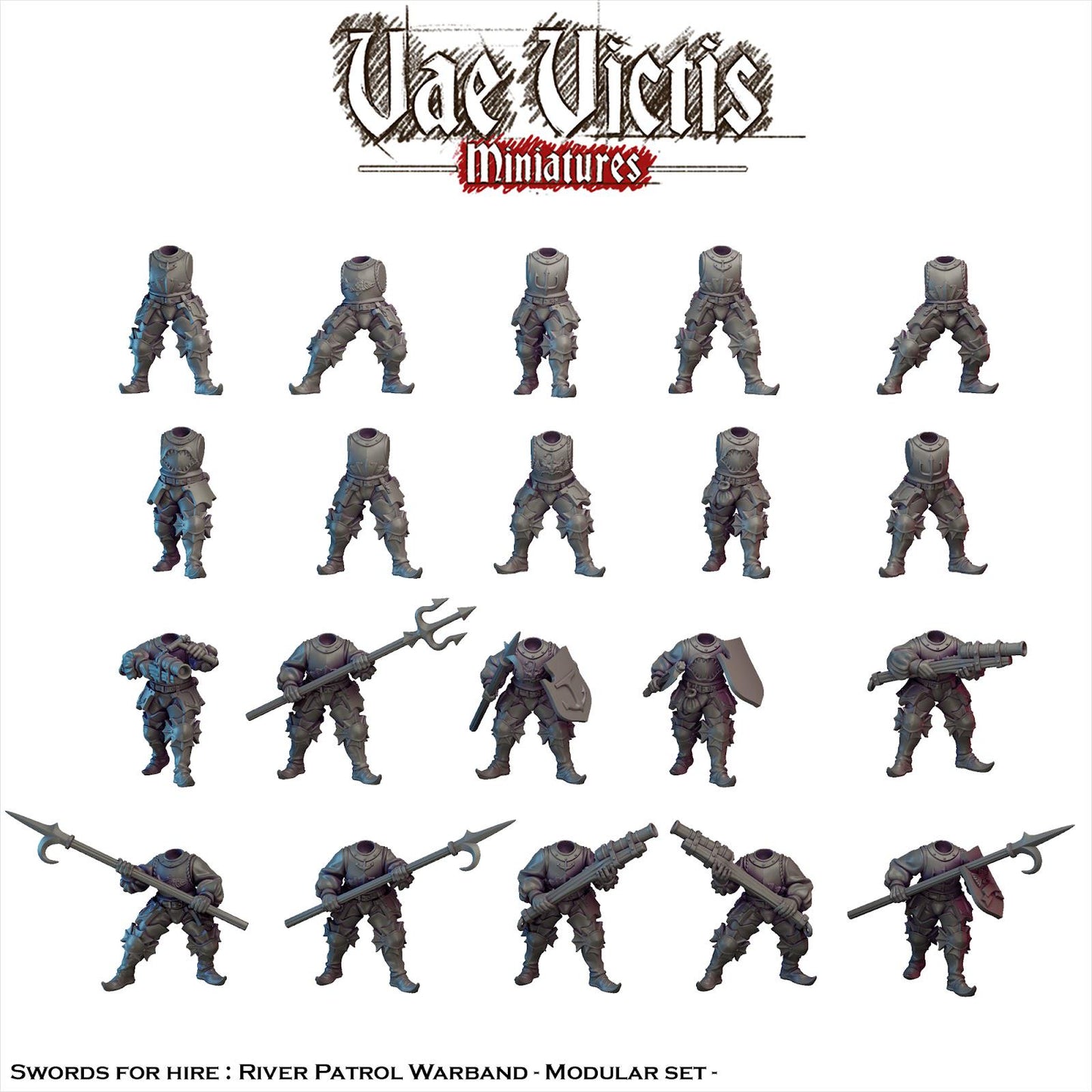 Modular Mercenary River Patrol Miniatures, Bits and Weapon Conversions Fantasy by Vae Victis, perfect for Fantasy tabletop Wargames
