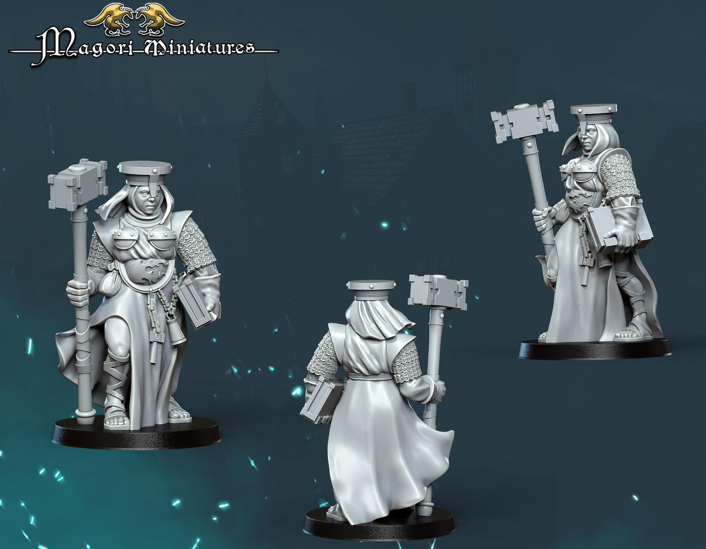 Sisters of the Hammergod Warband, Fantasy Skirmish Miniatures by Magori Miniatures, perfect for Fantasy Wargames and RPGs