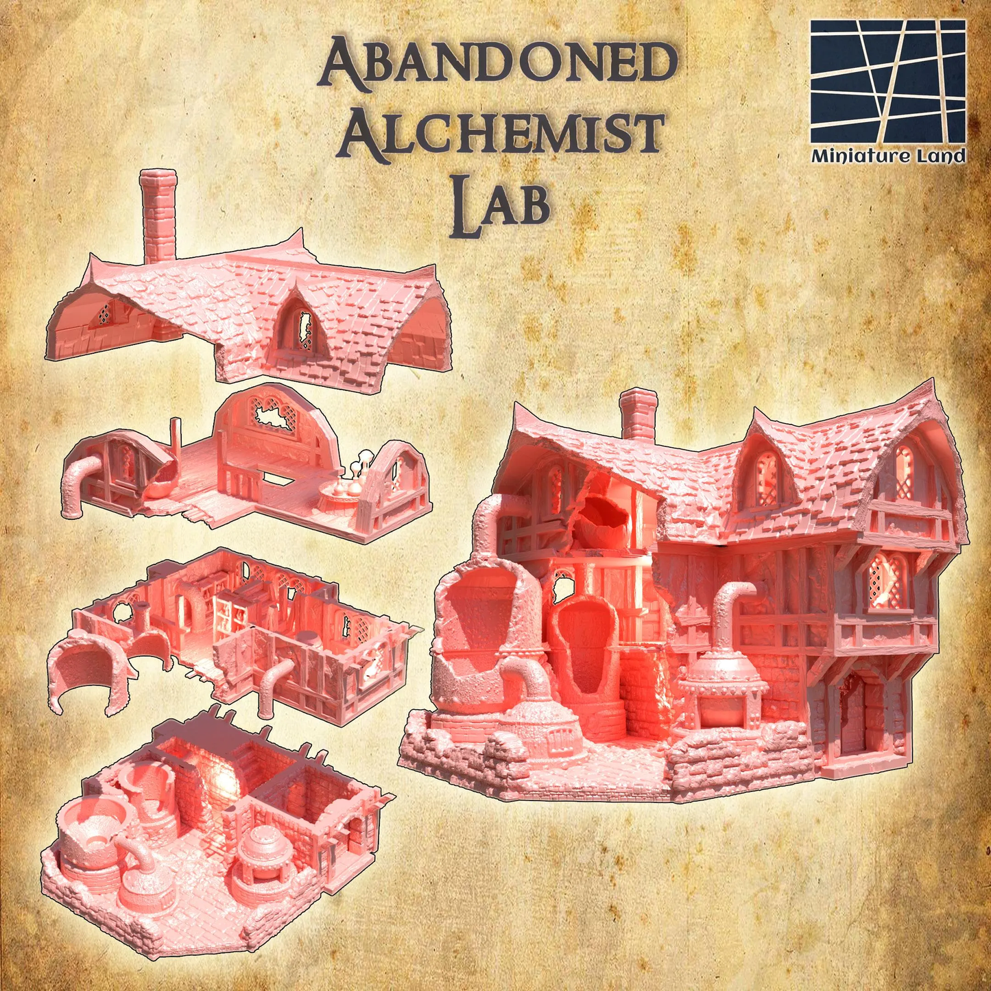 Abandoned Alchemist Lab - Tabletop Terrain - 28 MM, Tabletop 3D Printed Terrain by MiniatureLand, Perfect for Wargaming and RPGs